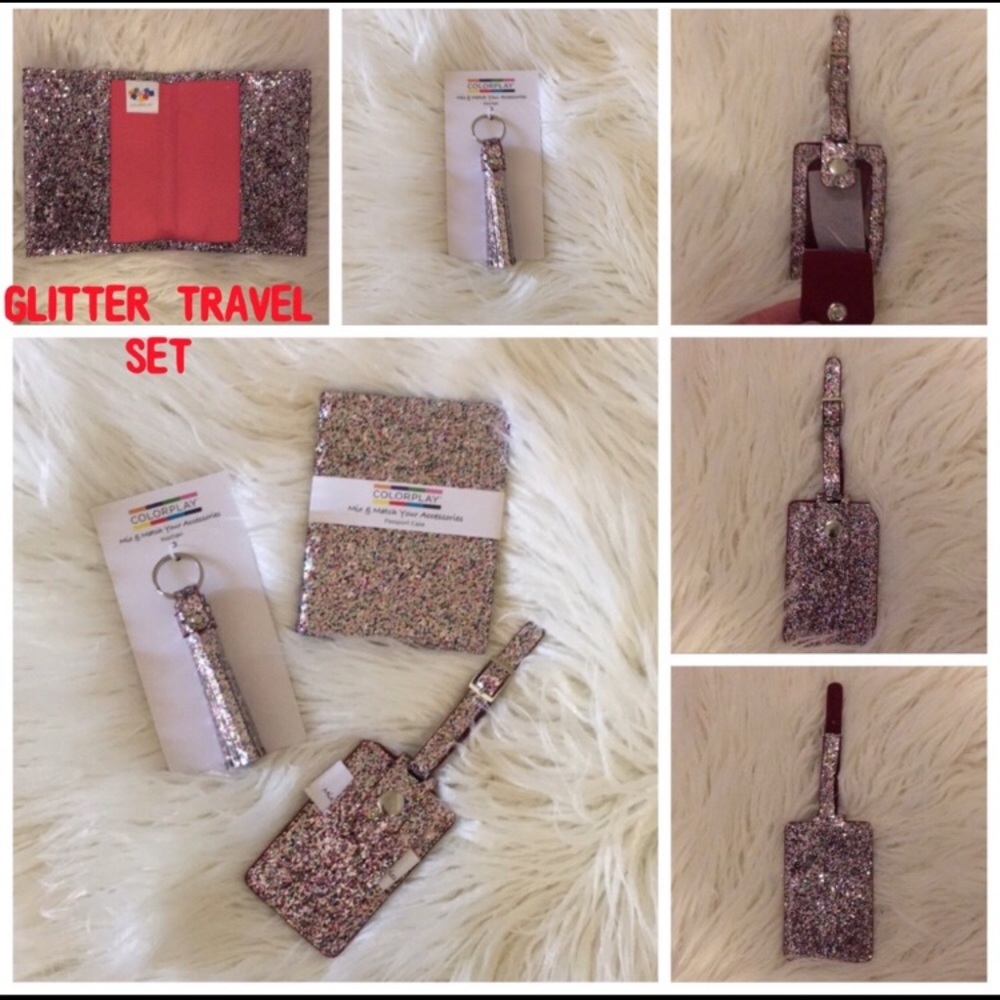 Matching Set Sequined Passport, Luggage, Key Tags